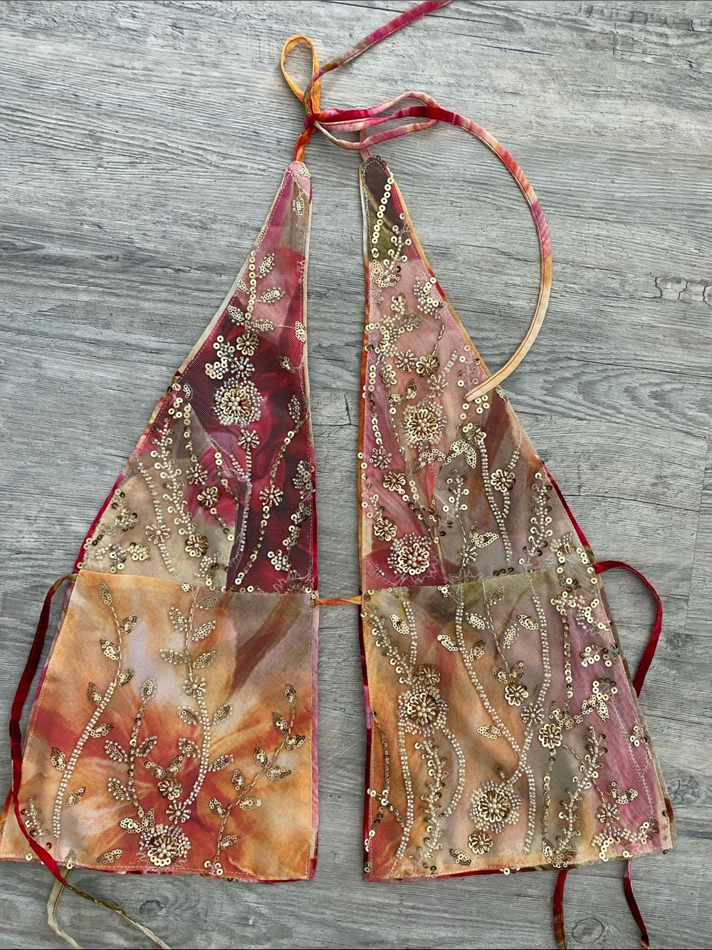 Embellished Sheer Backless Halter Top in Multi-Tone Jewel Shades
